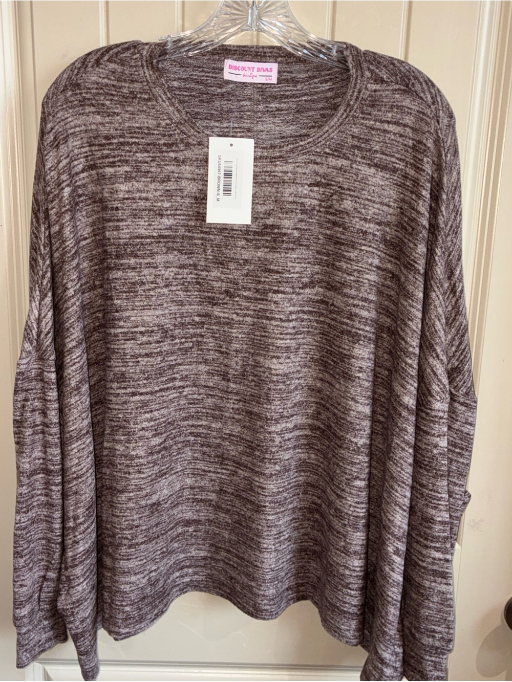 Discount Divas Marled Taupe Crewneck Sweater